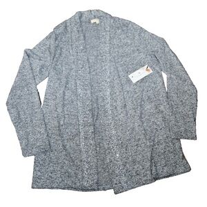 NWT Women's L Joie de Vivre Gray Sparkle Open Knit Cardigan Flyaway Sweater